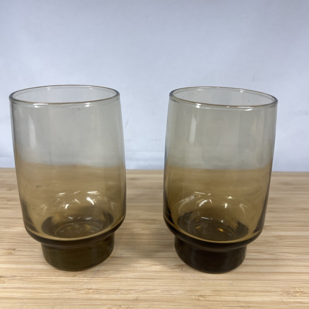 Vintage Set of 2 Libbey Tawny Accent Smoky Brown Beverage Glasses 12 oz.